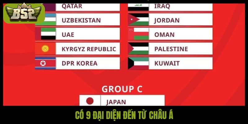 Có 9 đại diện đến từ châu Á