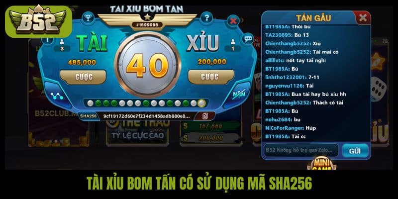 Tài xỉu bom tấn có sử dụng mã SHA256